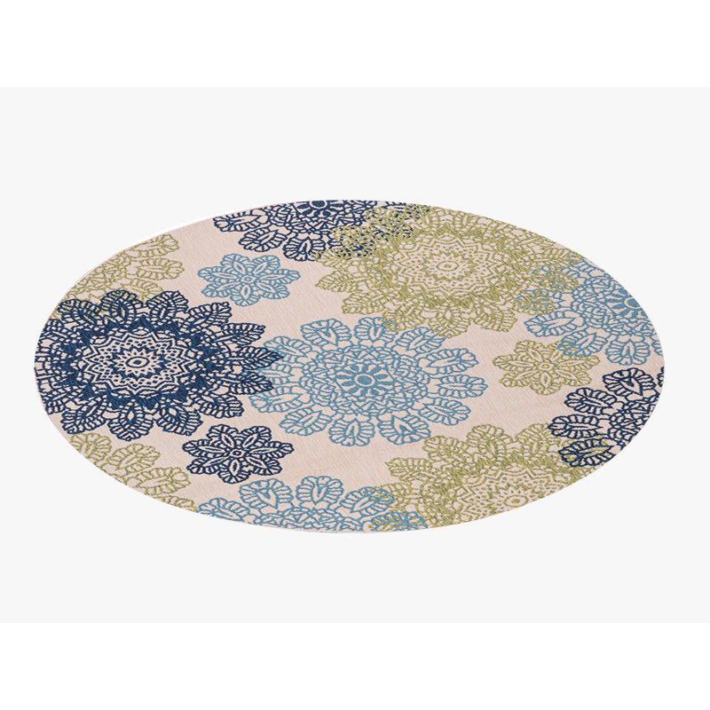 Magnifique tapis d'intérieur / extérieur vert Keeble, Rond 5 pi 2 po