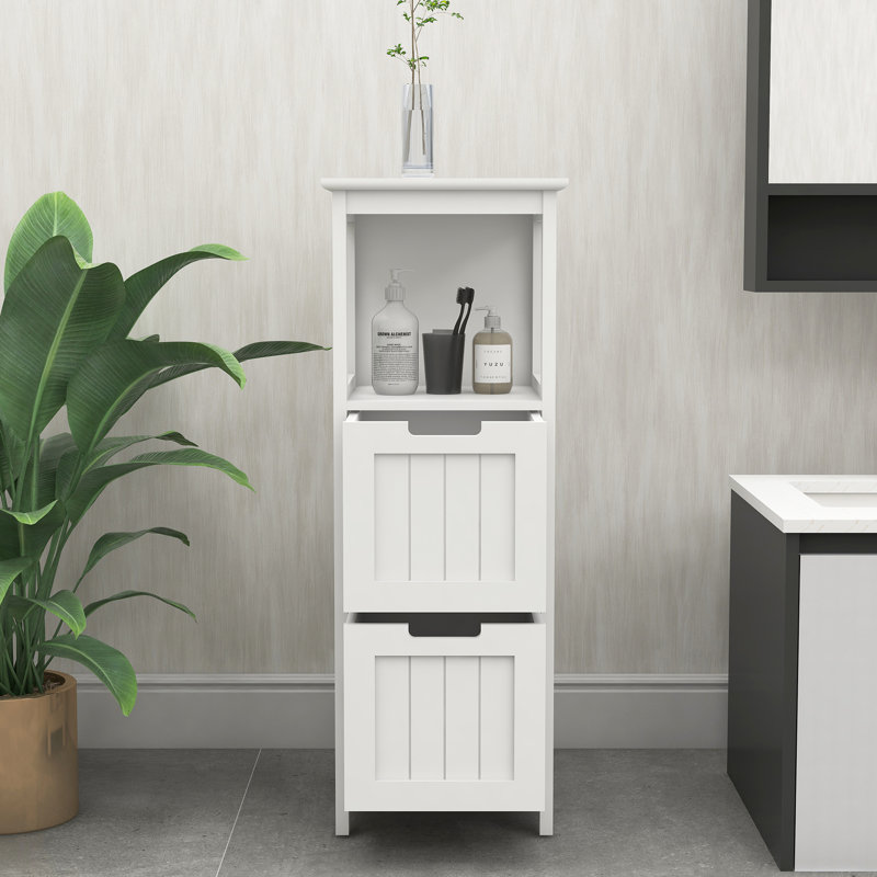 Armoire de salle de bain avec 2 tiroirs et 1 tablette - rangement autoportant blanc pour articles de toilette et serviettes