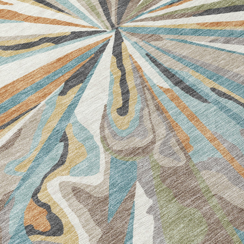 Tapis abstrait lavable à la machine intérieur / extérieur ACN2838, Sarcelle, 10 pi x 14 pi