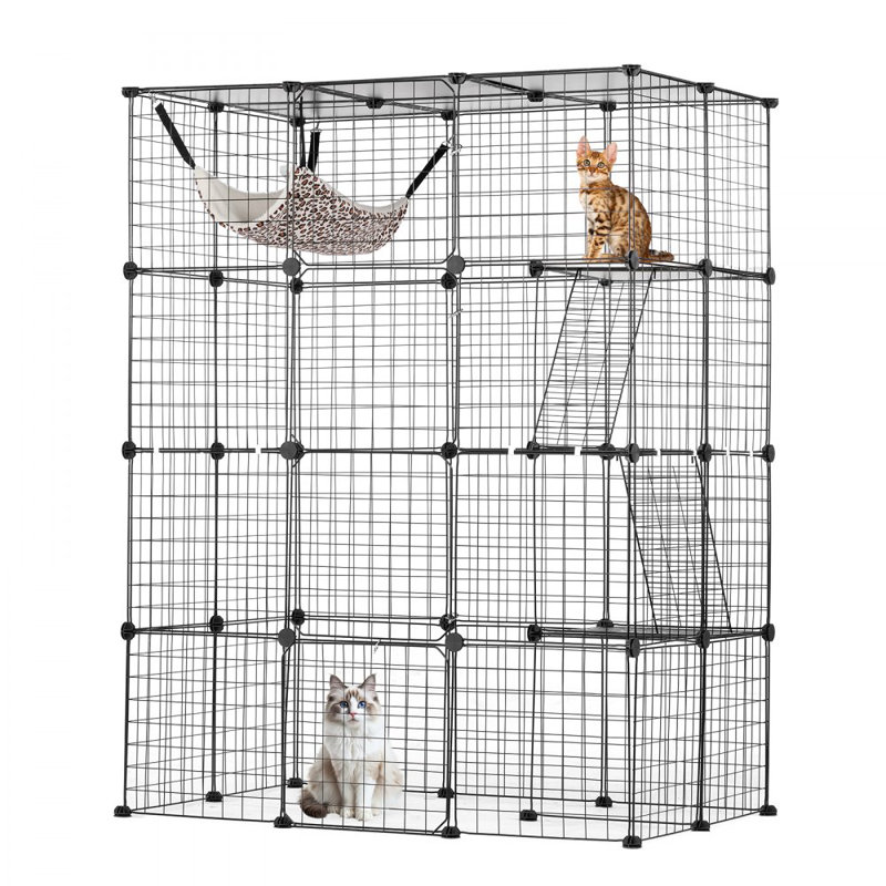 Grande cage à chat à 4 niveaux 41 x 41 x 55 po en métal avec hamac, H 55 po x l 28 po x P 41 po