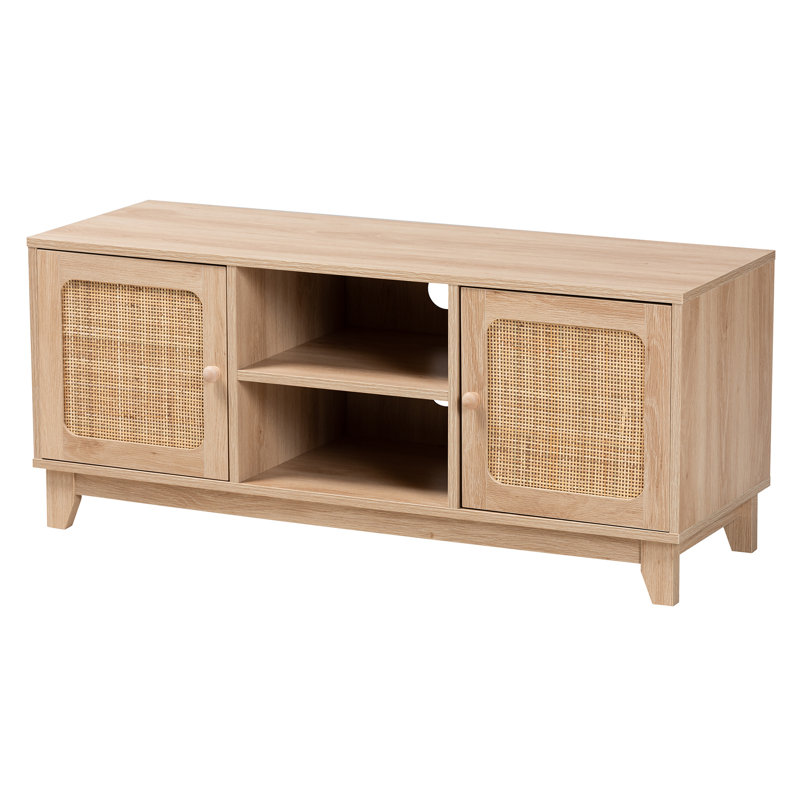 Breondra Elsbeth Mid-Century Modern Wood and Natural Rattan 2-Door TV Stand
