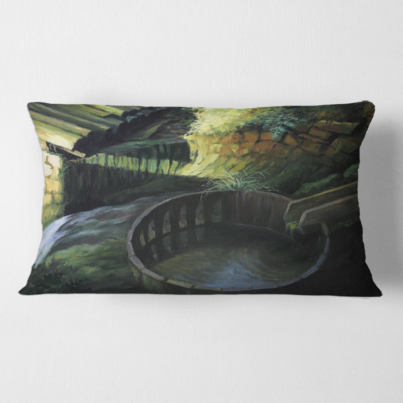 Rectangle, vieux moulin à eau dans un paysage naturel - coussin décoratif imprimé Lake House