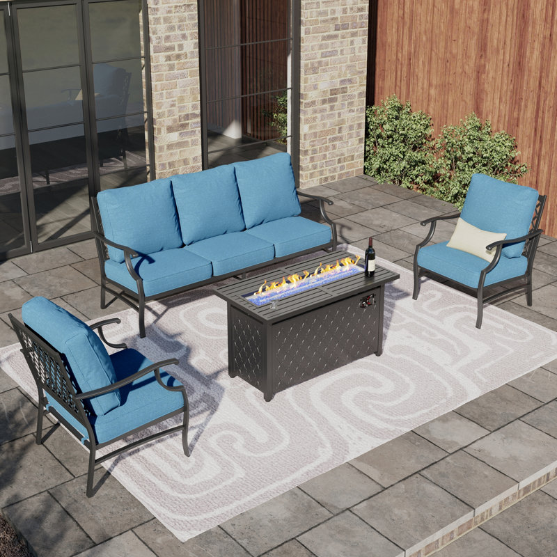 Asfand Outdoor Patio Conversation Furniture Set, Blue