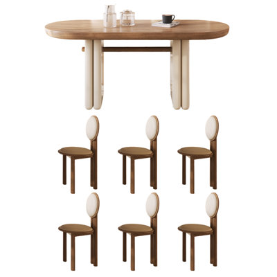 Vintage oval dining table and chairs 6 - Person Solid Wood Top Trestle Base Dining Set