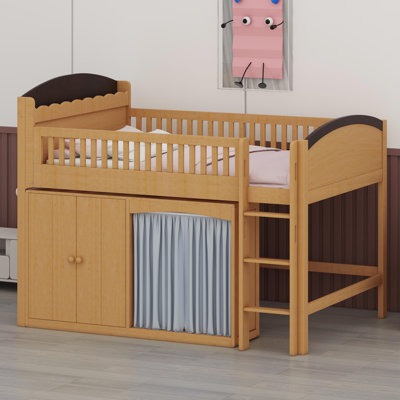 Lit mezzanine peu encombrant avec placard intégré, armoire de rangement et lumières DEL ambiantes