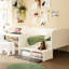 Lit de jour blanc en bois multifonctionnel avec de généreuses caractéristiques de rangement de tablettes et de casiers-82112834