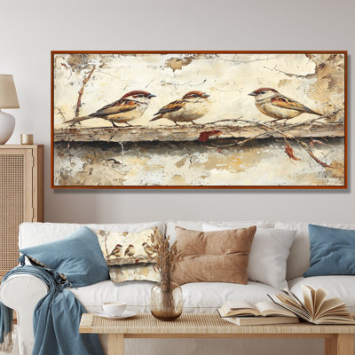 Bird Sparrows By The Farm House - bird Large Wall Art