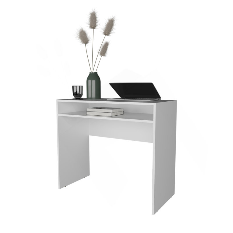 Bureau en mélamine avec rangement Estill, Blanc