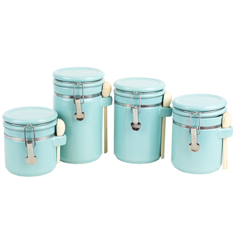 Blue Donuts 25oz Ceramic Airtight Food Storage Canister with Spoon