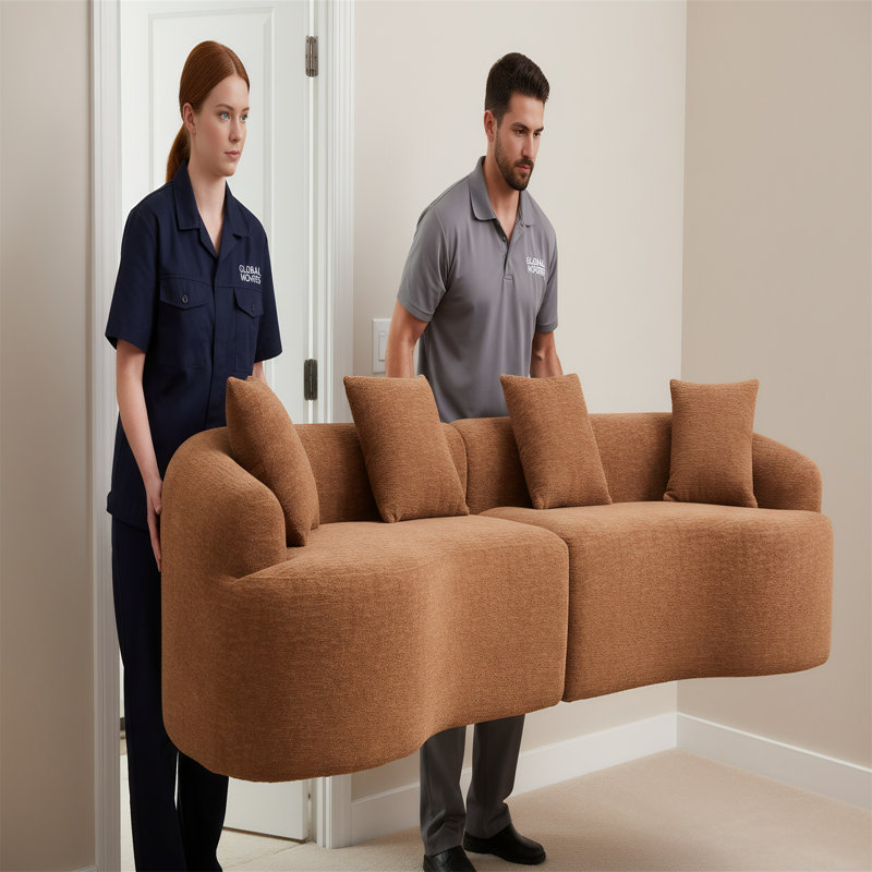 Canapé modulaire courbé en mousse compressée, Caramel