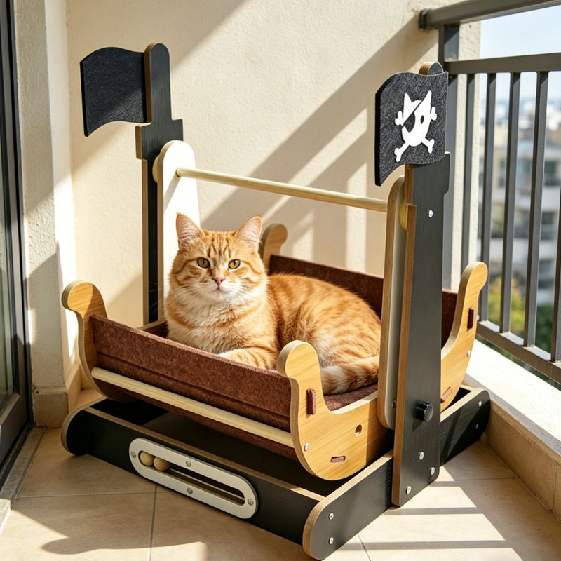 Lit à bascule pour chat pirate en bois massif