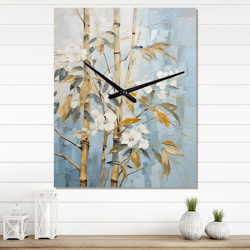 Horloge murale en bambou doré et bleu II, Très grand