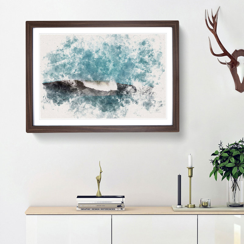 Wave Curl Watercolour - Framed Print, 33cm H x 45cm W x 2cm D, Walnut