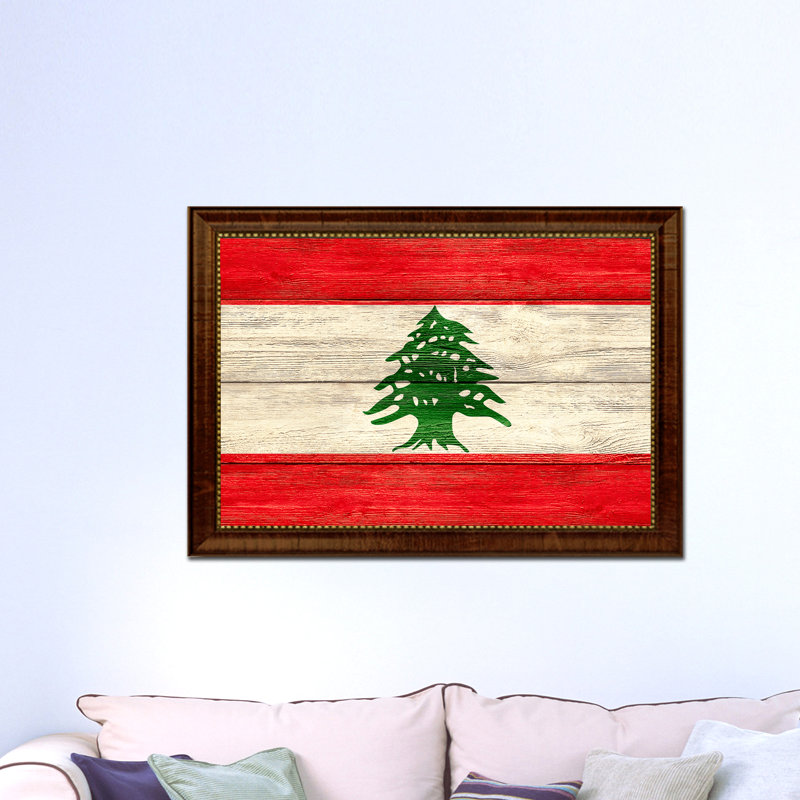 Drapeau libanais-impression d’art graphique sur toile encadrée, H 21 po x l 30 po x P 1 po, Encadrement brun