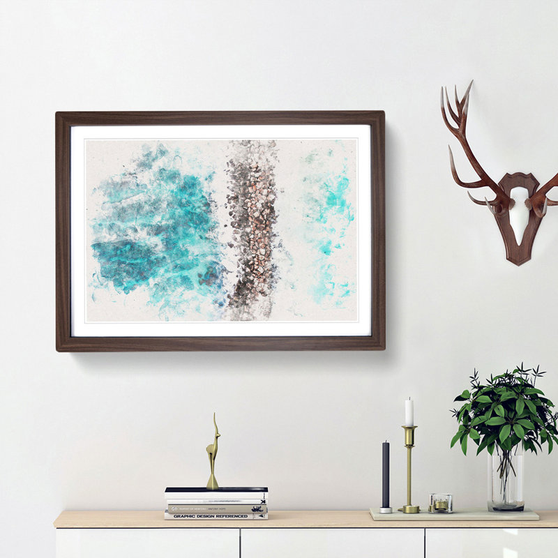 Beach Road Across the Ocean Watercolour - Picture Frame Graphic Art Print, 40cm H x 60cm W x 2cm D, Walnut Framed