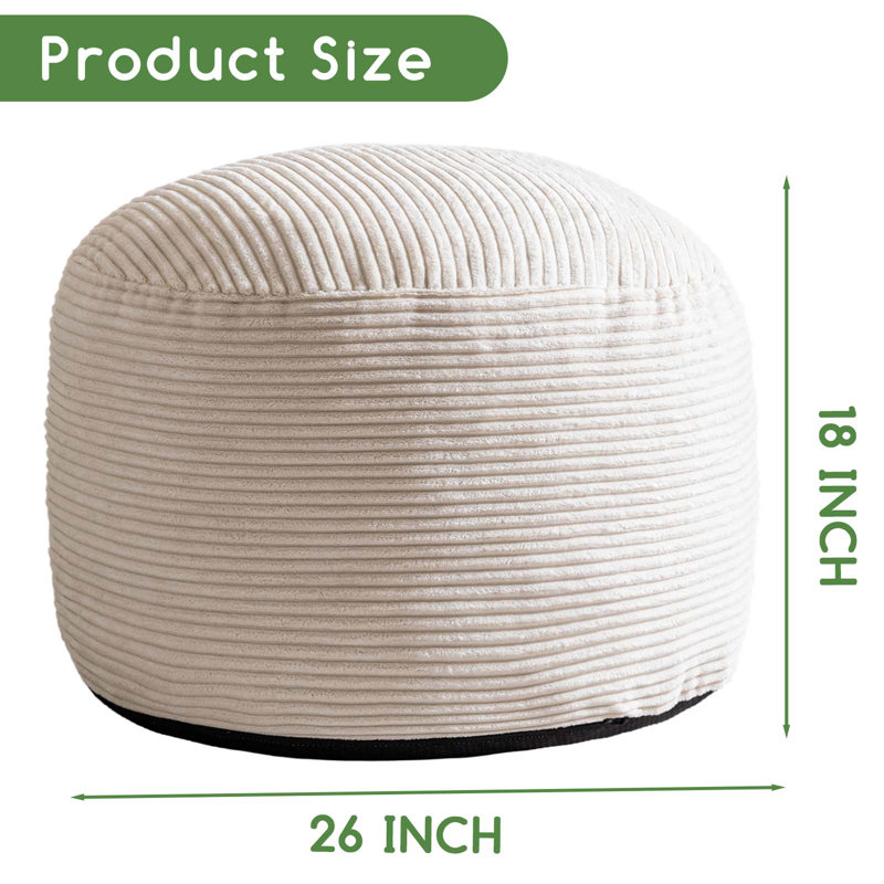 Round Corduroy Pouf Ottoman, Beige Corduroy, 26"