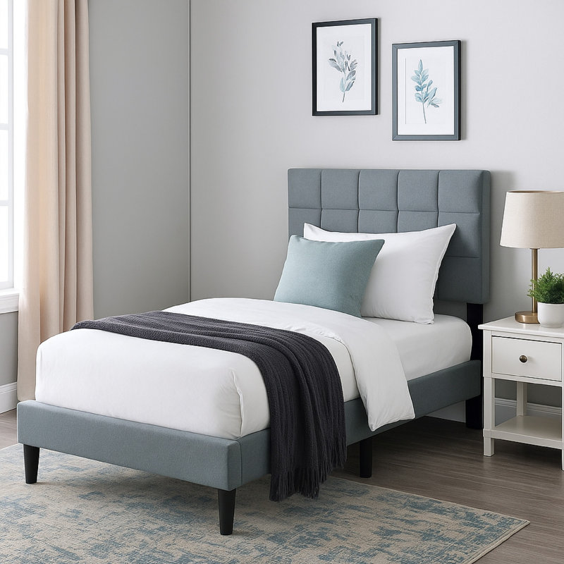 Sharanda Upholstered Unfinished Slat Bed, Gray/Black, Twin