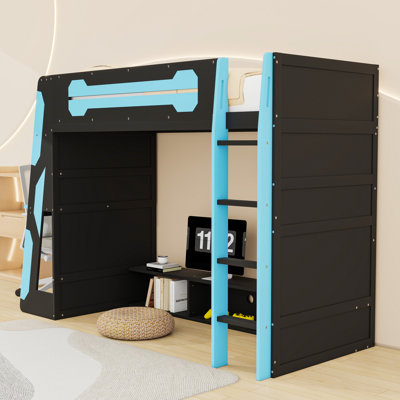 Twin Loft Bed with Integrated Gaming and Workstation, RGB Lighting, and Ample Storage