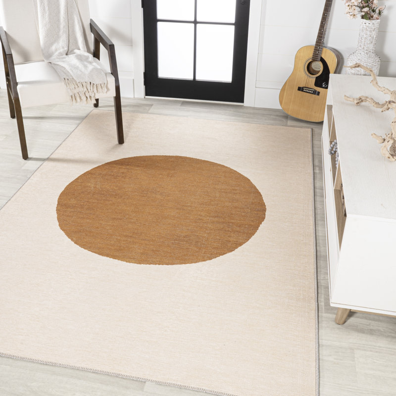 Tapis crème / terre cuite lavable à la machine Cirkel, Rectangle 5 pi 3 po x 8 pi