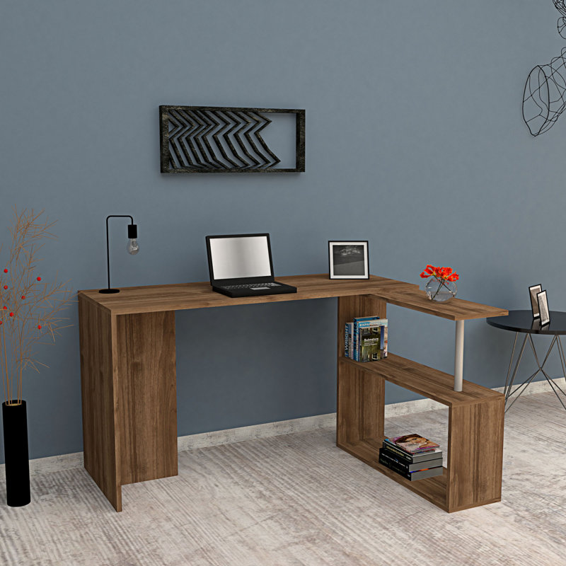 Bureau d'étude moderne en noyer avec tablette latérale, 51,2 po x 29,0 po x 19,7 po | 100% panneau de particules enduit de mélamine, épaisseur: 0,7 pouce | Conception polyvalente et rangement supplémentaire pour les bureaux à domicile et les espaces d'étude