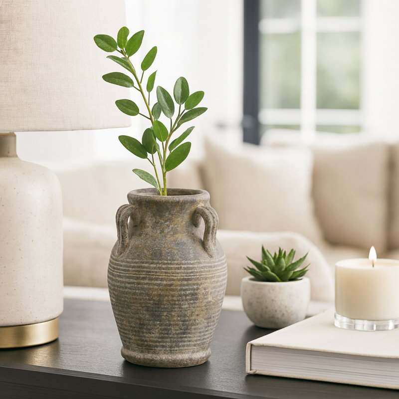 Tiyler Rustic Table Vase For Home Decor - Tall Terracotta Vase With Weathered Finish And Handles - Elegant Flower Vase Or Vases For Entryway Or Dining Room