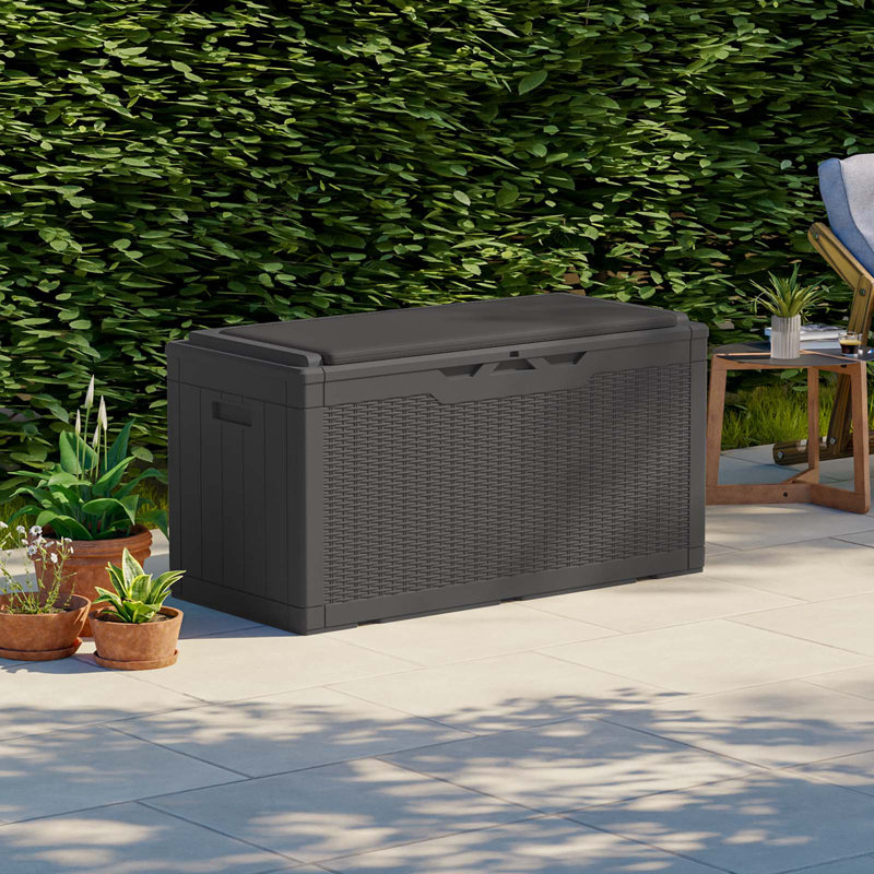 Black Polypropylene Wicker Lockable Deck Box, 100 Gallon
