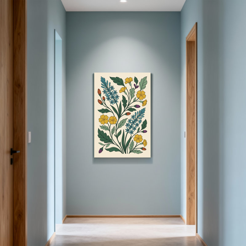Plantes et fleurs avec motif floral jaune et bleu, H 18 po x l 12 po