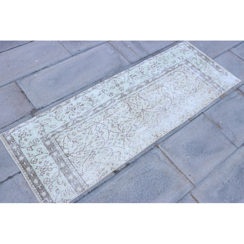 Authentic Vintage Green Turkish Wool Runner Rug Ideal for Entryways