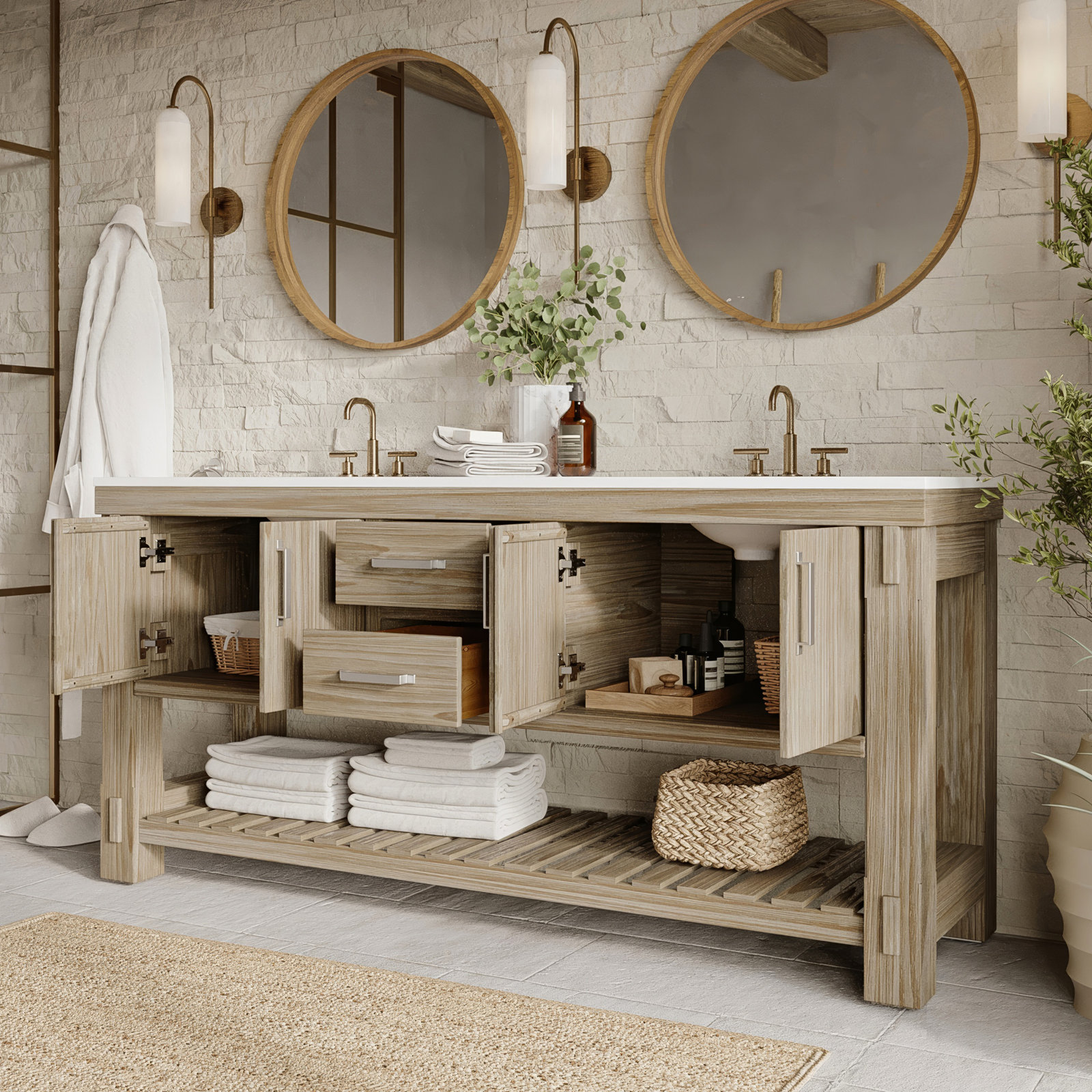 Weymouth 72" Pine Double Bathroom Vanity