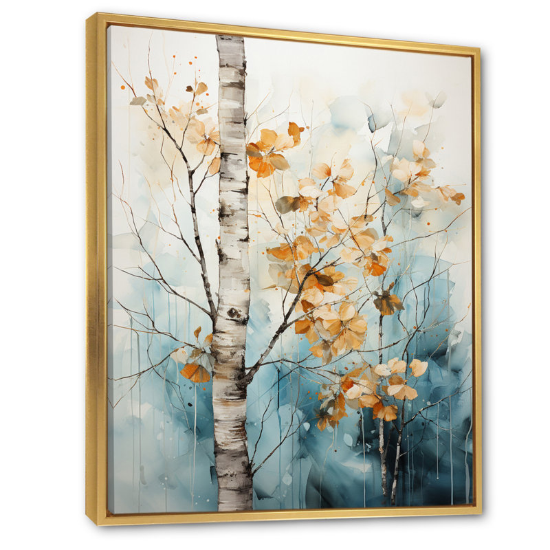 Birch Woods Whispering Winds VII - impressions murales florales, H 40 po x l 30 po x P 1,5 po, Cadre flottant doré