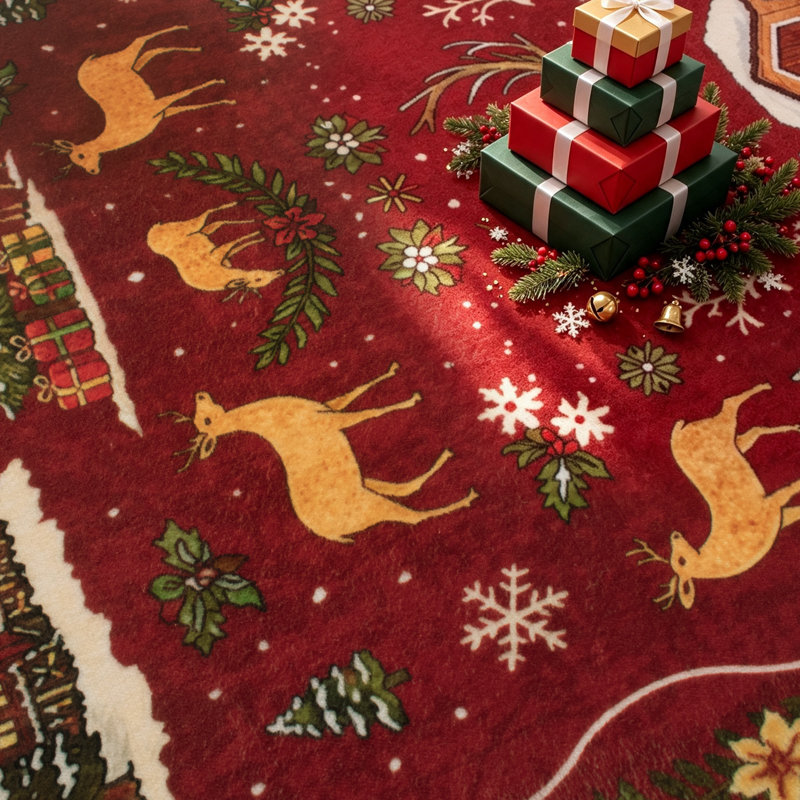 Tapis rouge festif à bordure festonnée Merry Christmas, Rectangle 96 po x 24 po