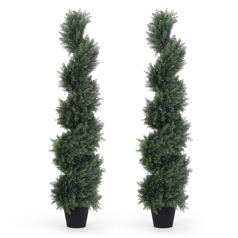 Primrue Artificial Potted Green Cedar Spiral Tree, 48" H x 11" W x 11" D
