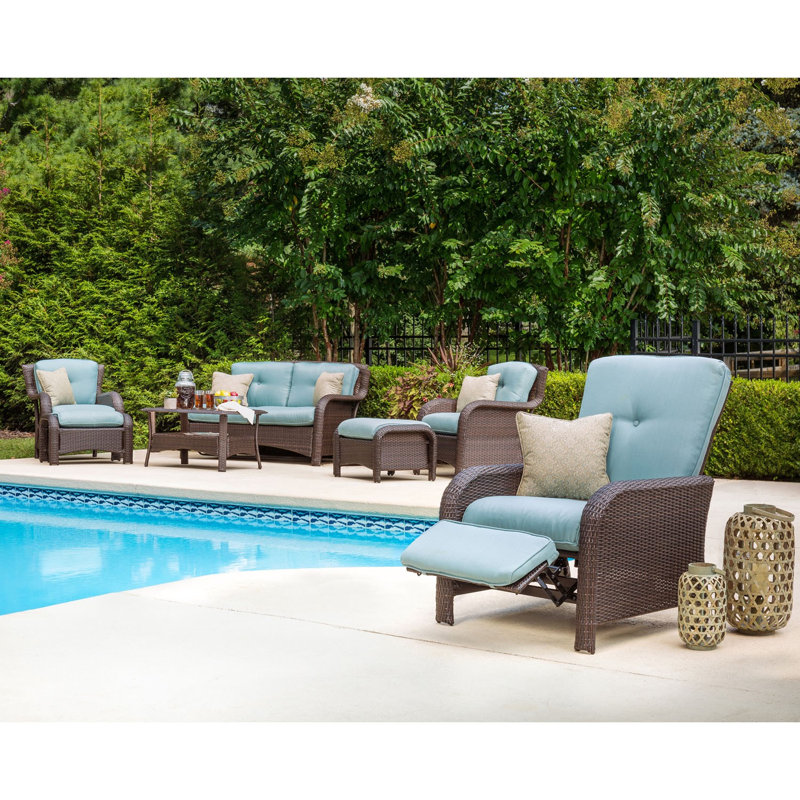 Wicker Outdoor Lounge Chair, Ocean Blue