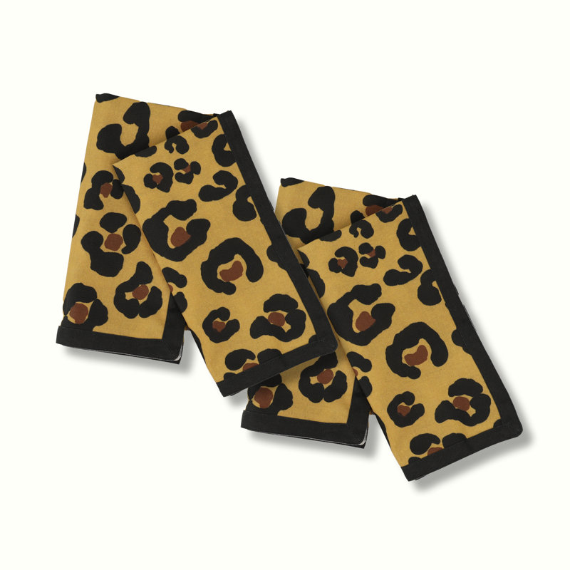 Animal Print Cotton Dinner Napkins, Black/Yellow, Animal Print