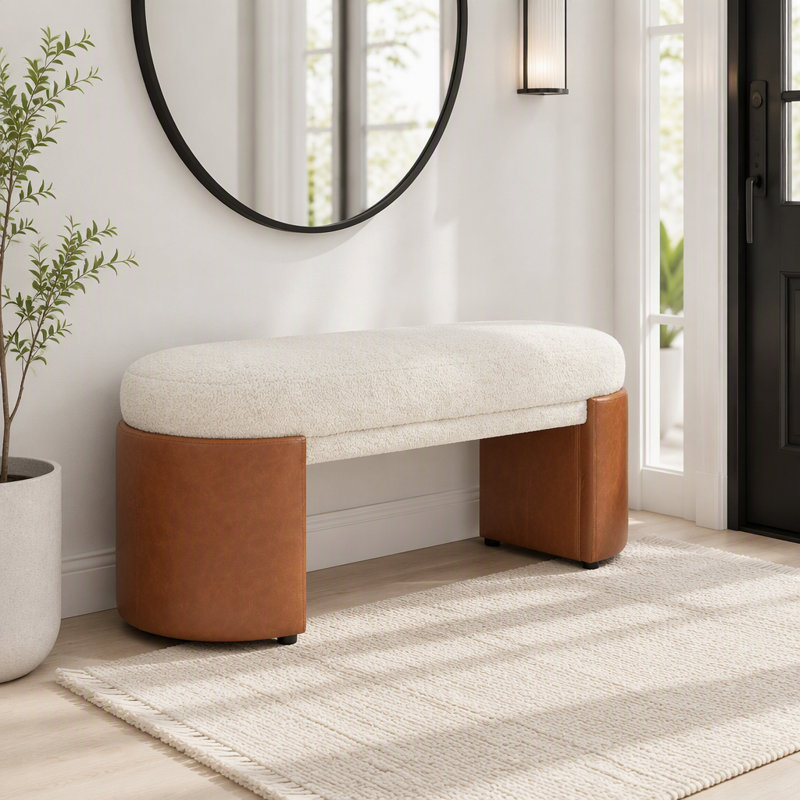 Banc de salle à manger d'intérieur rembourré, cadre en caoutchouc et contreplaqué,, Beige-Boucle - L 48,03 po