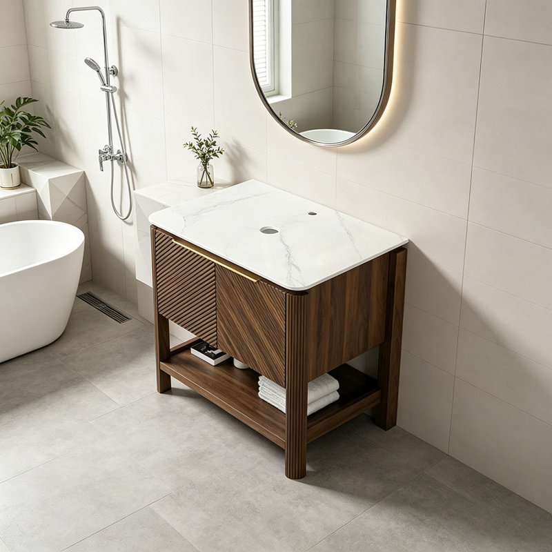 Armoire sur pied INDIGO 30 po sans lavabo, avec portes doubles, couleur grain de bois noyer
