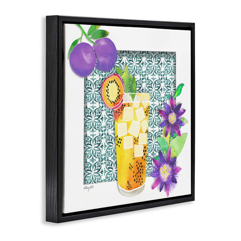 Cadre flottant Passion Fruit Cocktail, design par Hillary Holt, H 18 po x l 18 po, Cadre flottant noir de jais