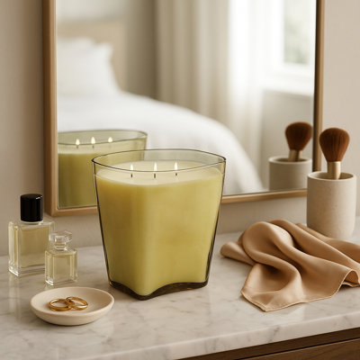 Decorative Tinted Glass Candle with Midnight Amber Scent for Modern Decor - Perfect for Bookshelf, Living Room, Bedroom, or Coffee Table - 10", Orange