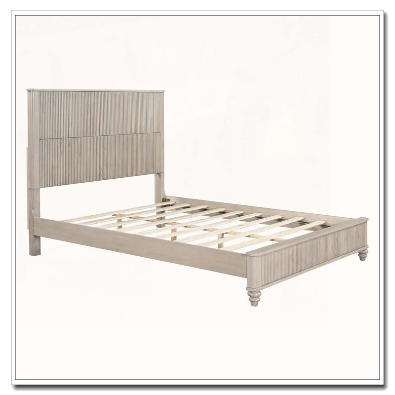 Structure de lit plateforme en bois massif avec tête de lit haute sans sommier, Beige, Grand