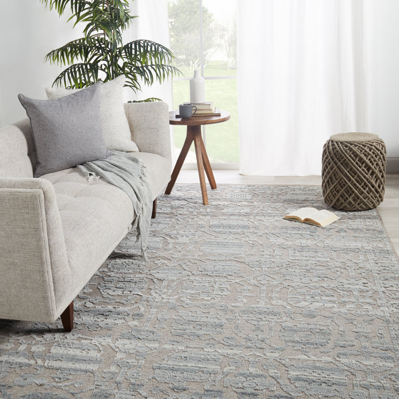 Hand Knotted Wool Floral Area Rug in Gray, Rectangle 6' x 9'