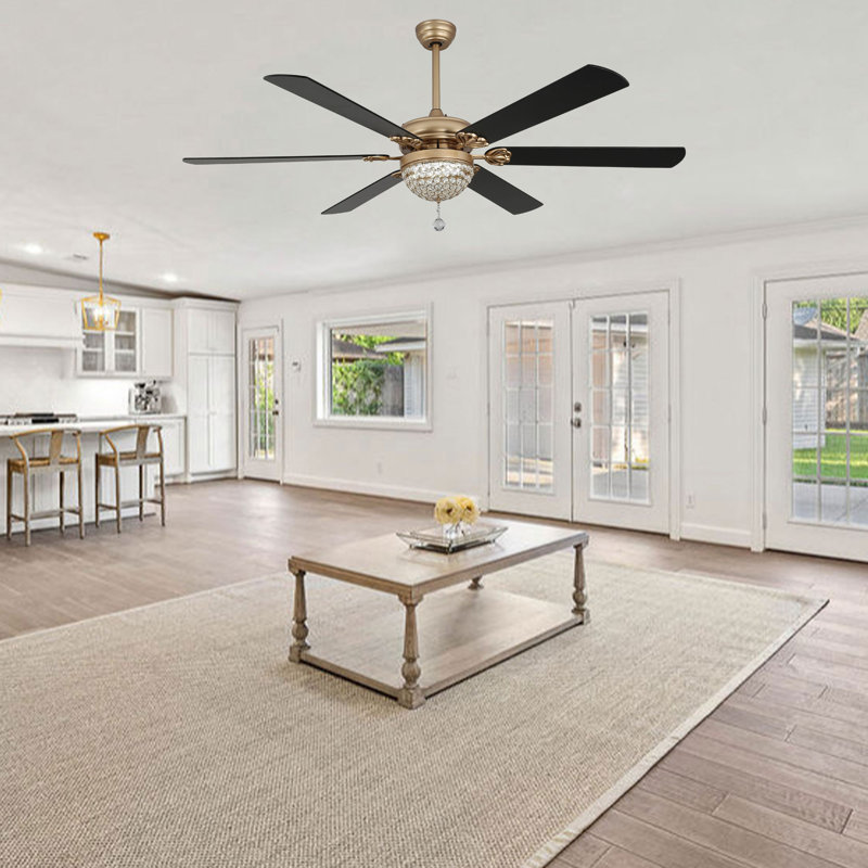 65 Inch Gorgeous Crystal Ceiling Fan With Lights And Remote, Modern 6 Speeds DC Motor Reversible Ceiling Fan For Bedroom