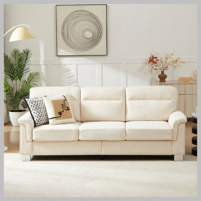 84.2" Modern Compressed Snowfleece Fabric 3-Seater Sofa, for Living Room, Bedroom, Office & Entertainment Spaces, Beige