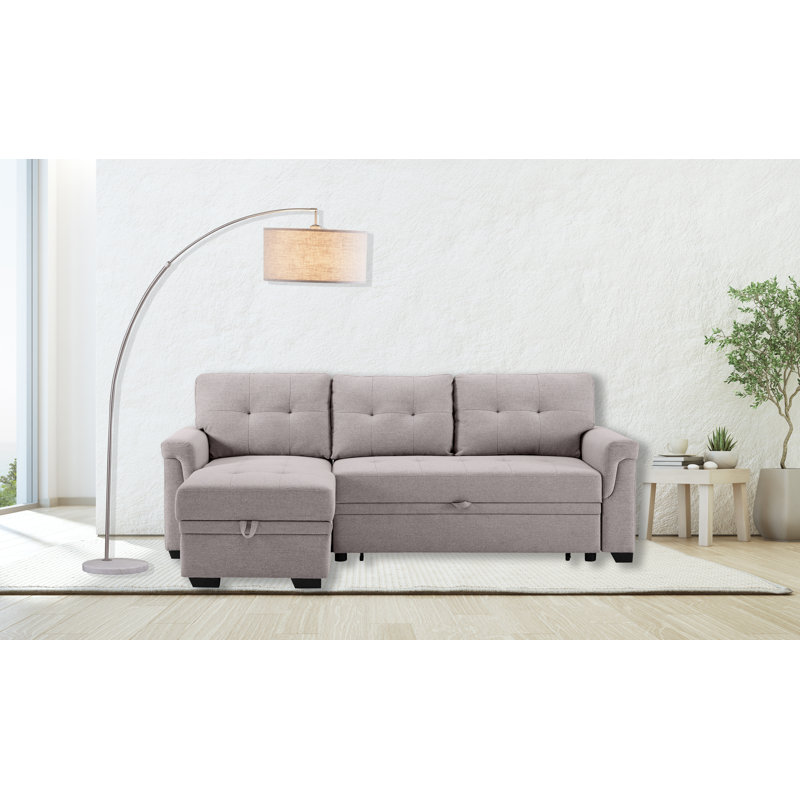 Jerion Upholstered L-Shaped Sectional Reversible, Beige Linen