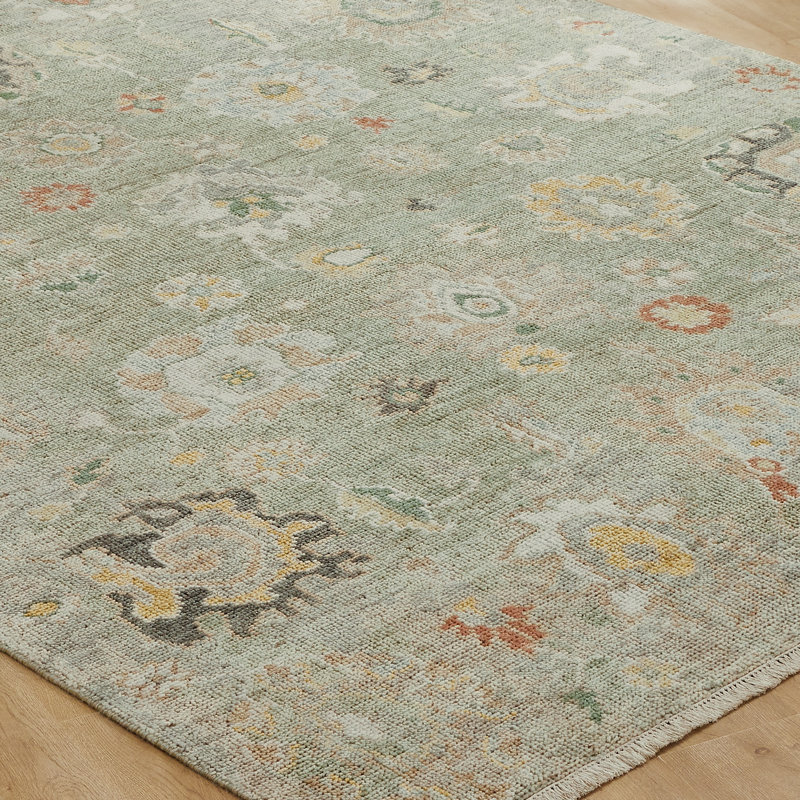 Amaris Sage Whisper Hand-Knotted Wool Area Rug, Rectangle 6' x 9'