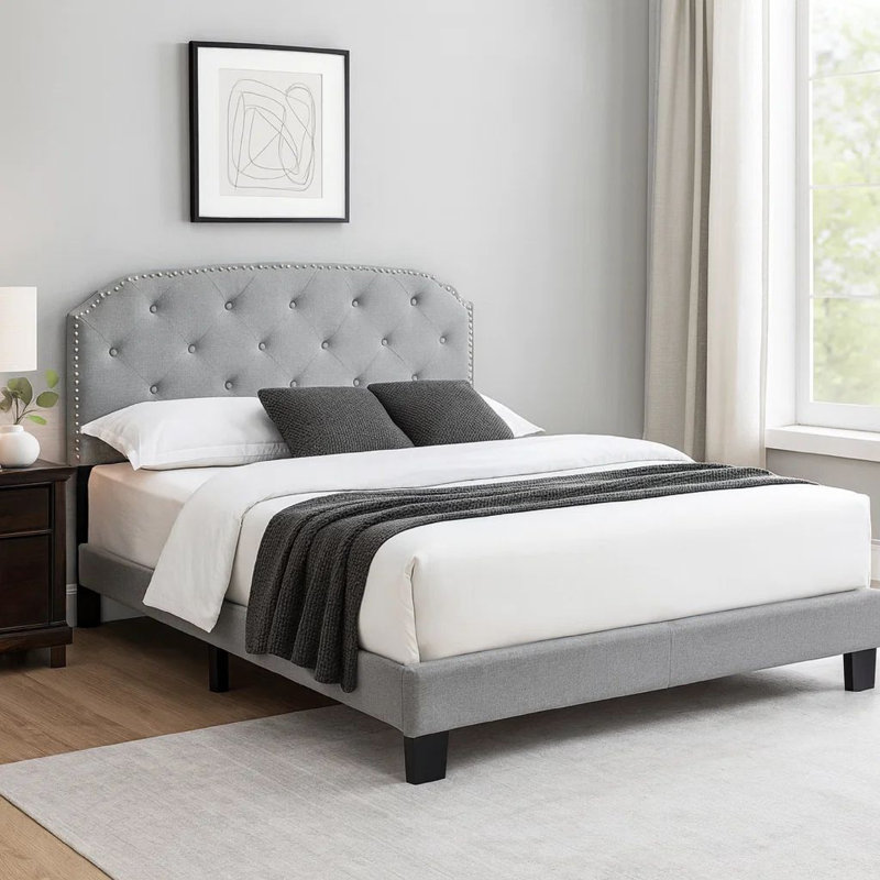 Samanthalee Tufted Upholstered Platform Bed, Gray, Twin