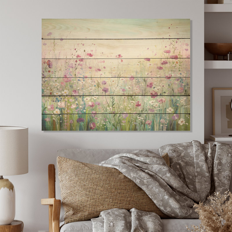 Fleurs sauvages sauvages - Art floral sur bois de pin naturel, H 30 po x l 40 po