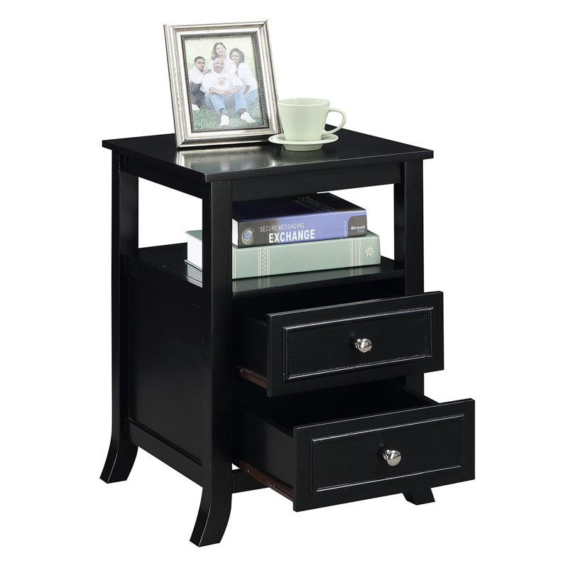 Cahoon 2 Drawer End Table with Shelf, Black