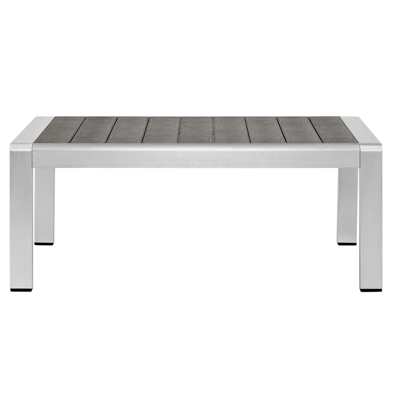 Shoreline Silver Gray Aluminum Outdoor Patio Coffee Table