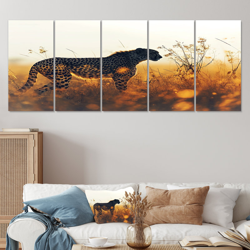 «Michiel - Leopard Animal», art mural sur toile 5 pièces, 28" H x 60" W