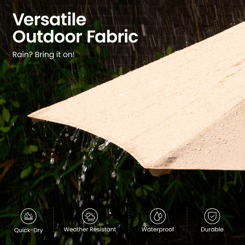 14.5 Ft X 8.3 Ft Rectangular Led Light Market Umbrella With Remote & App-Controlled Color-Changing Lights And Base, Tan
